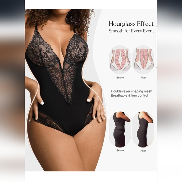 Popilush V-Neck Lace Corset Shapewear Bodysuit With Tummy Control Size 3XL - Picture 4 of 9